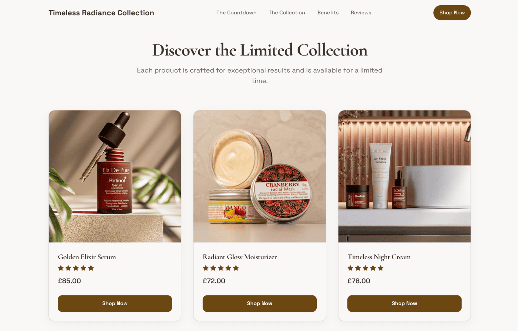 E-commerce campaign landing page built with Website Studio