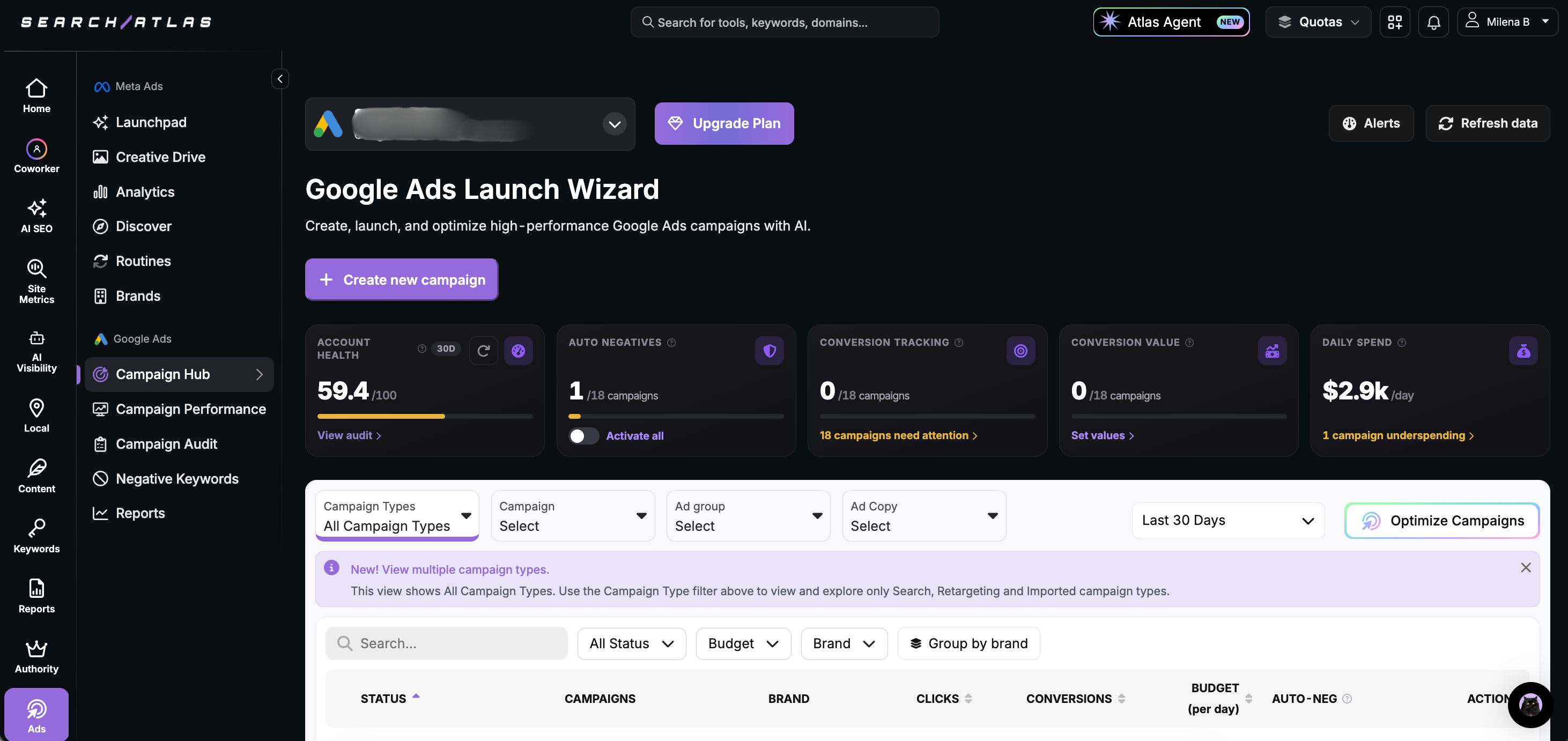 Smart Ads in Search Atlas