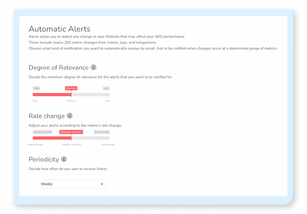 Search Atlas advanced SEO software dashboard with alert settings and metrics.