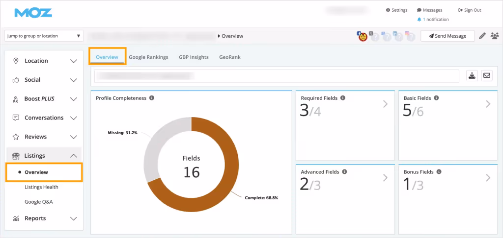 SEO software dashboard showing keyword analysis and ranking metrics.