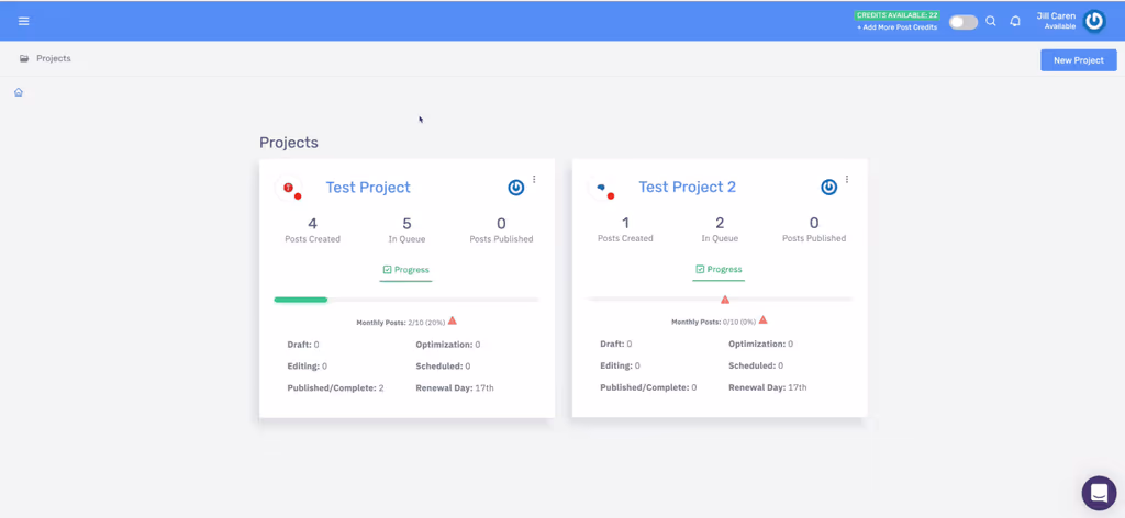 Friendly ALT tag: Dashboard of Search Atlas advanced SEO software with project stats.