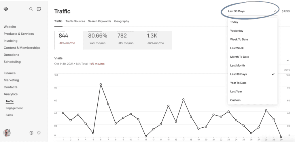 Squarespace analytics screenshot