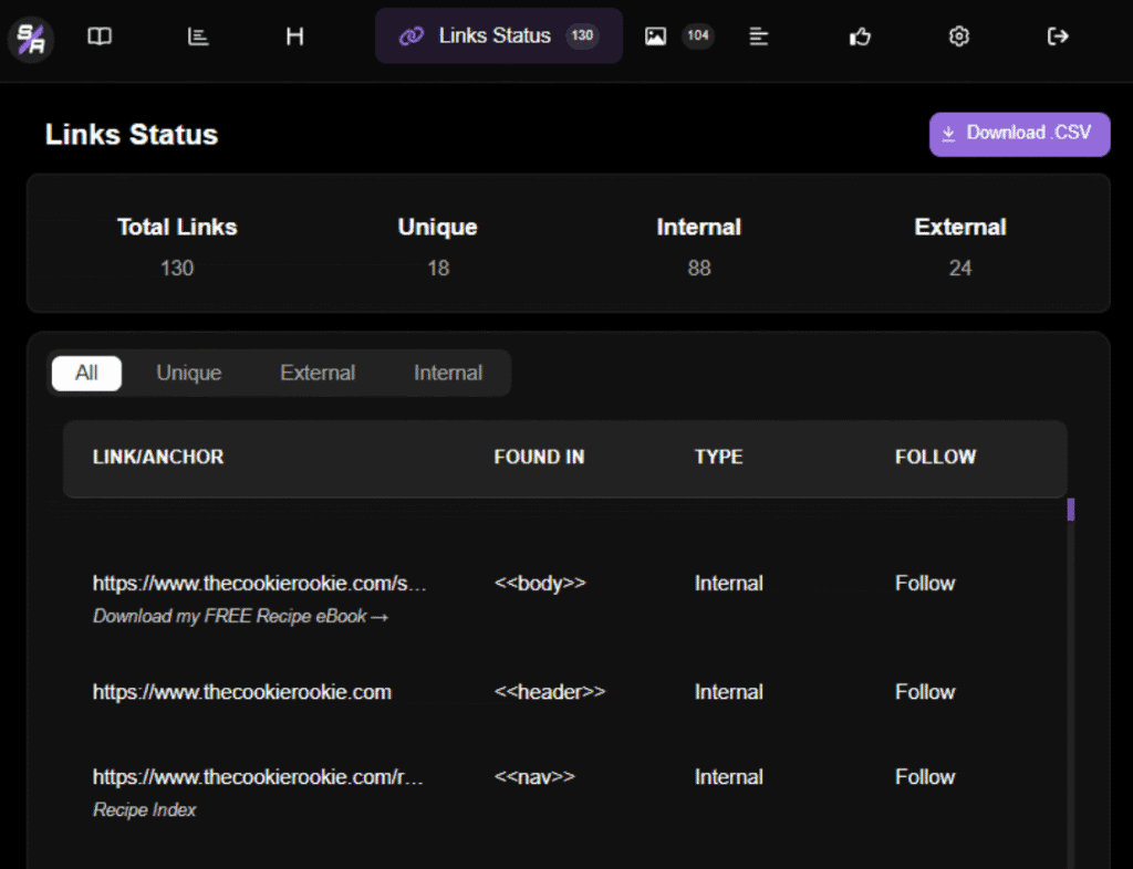 Search atlas extension links status