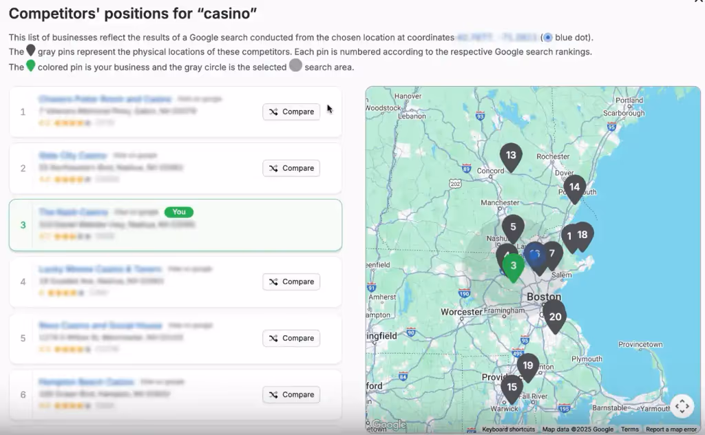 A list of local competitors will pop up for the same keyword and pin.