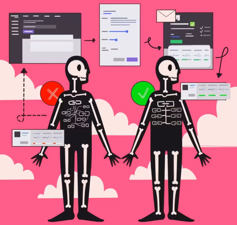 Two humanoid figures composed of puzzle pieces stand before a backdrop of computer interface elements, representing a concept of collaboration and problem-solving in a digital environment.