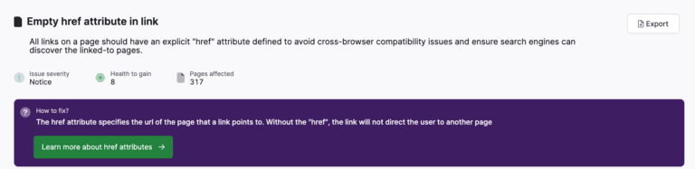 A screenshot of a page with a purple background showcasing the href attribute.