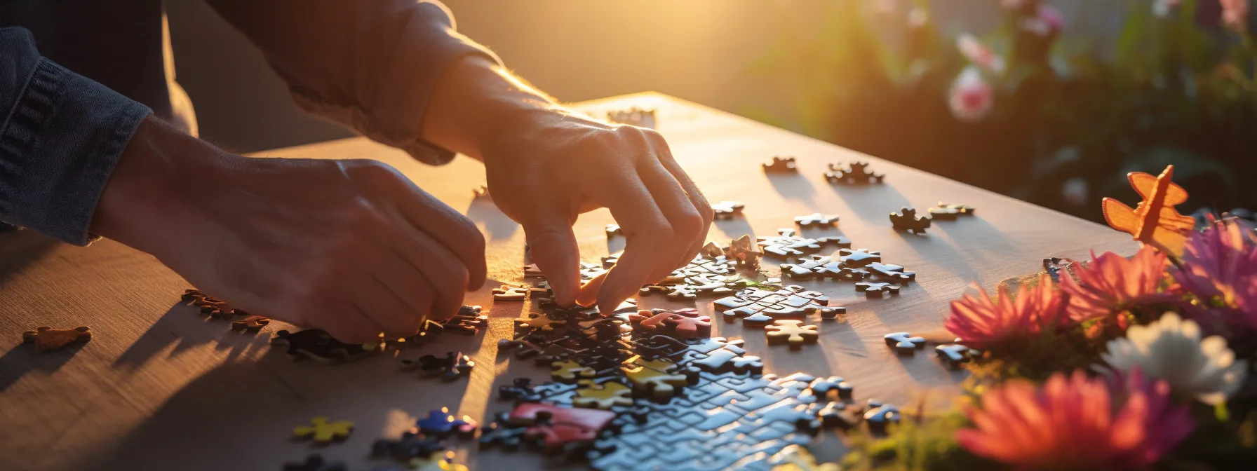 the photo shows a person carefully crafting and aligning puzzle pieces to create a complete picture, symbolizing the process of delivering on promises made in content.