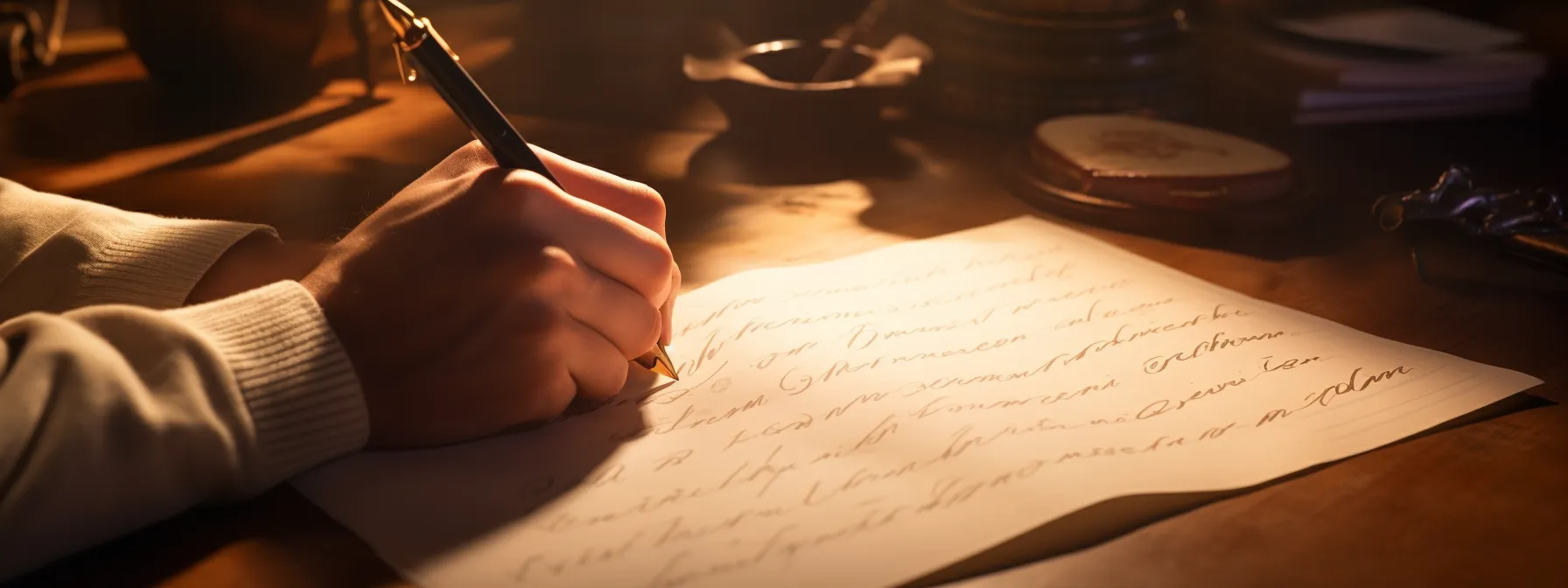 a writer's hands swiftly crafting sentences on a blank piece of paper, creating a symphony of words.