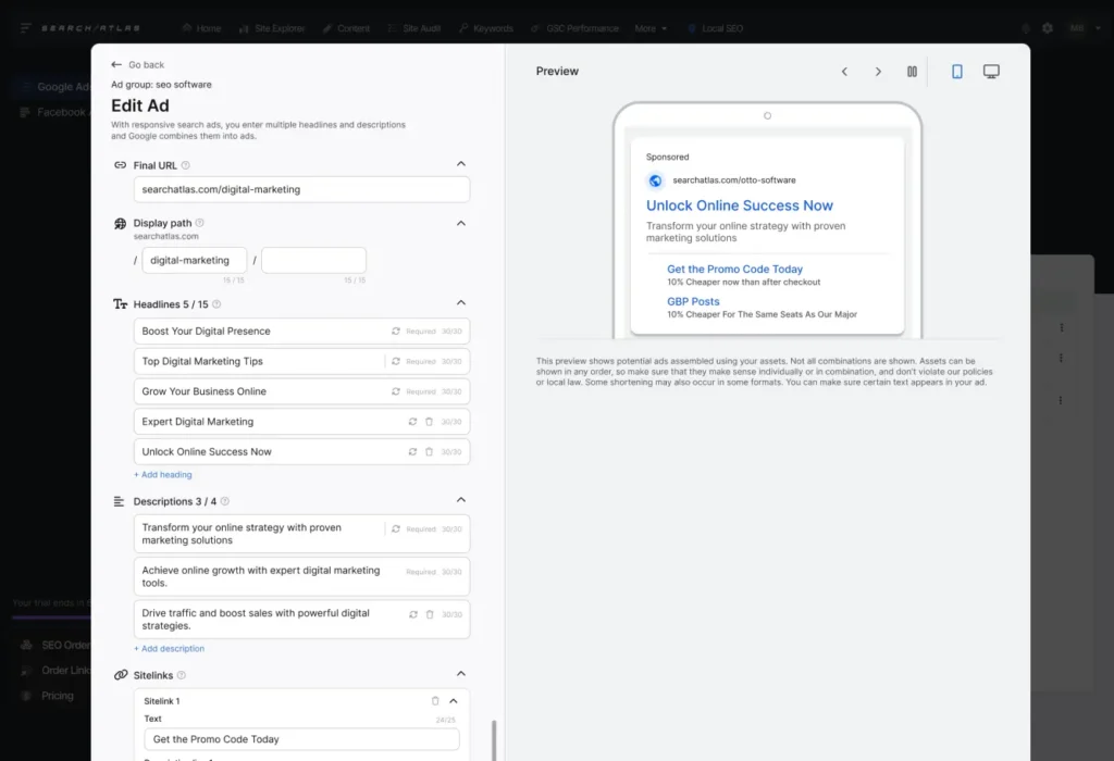 Activate OTTO Google Ads to your current OTTO projects to start generating ready-to-launch Google Ads campaigns.