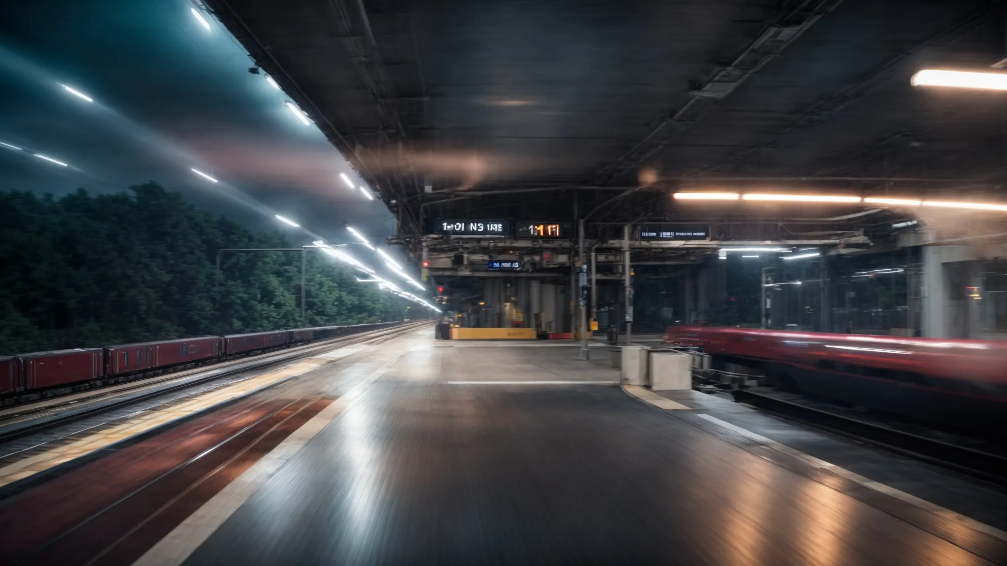 a lightning-fast train blurs through a station, symbolizing rapid page loading due to optimized caching.
