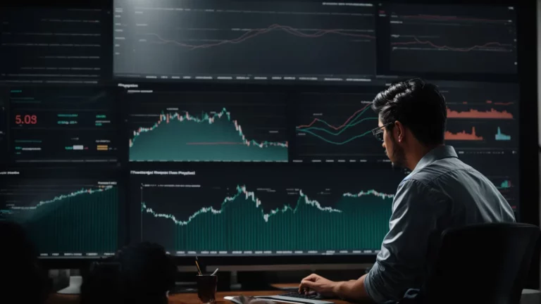 a person sitting at a computer, analyzing charts and graphs on the screen demonstrating data concerning google’s knowledge panels.