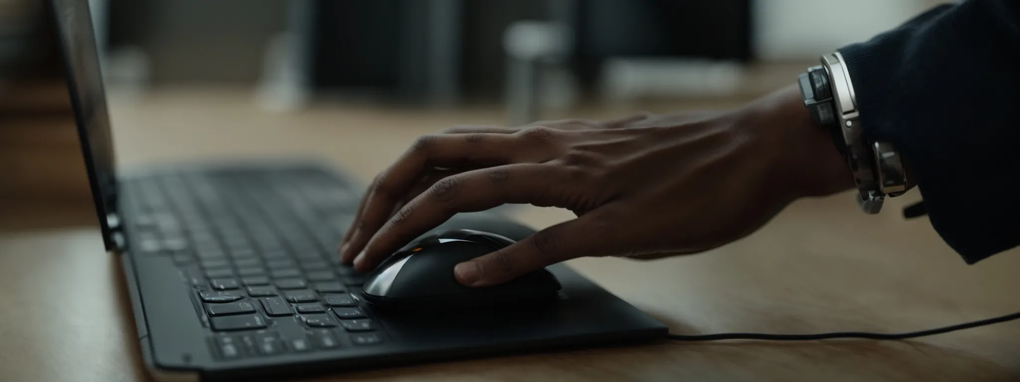 a person clicking a computer mouse on a bright call-to-action button.