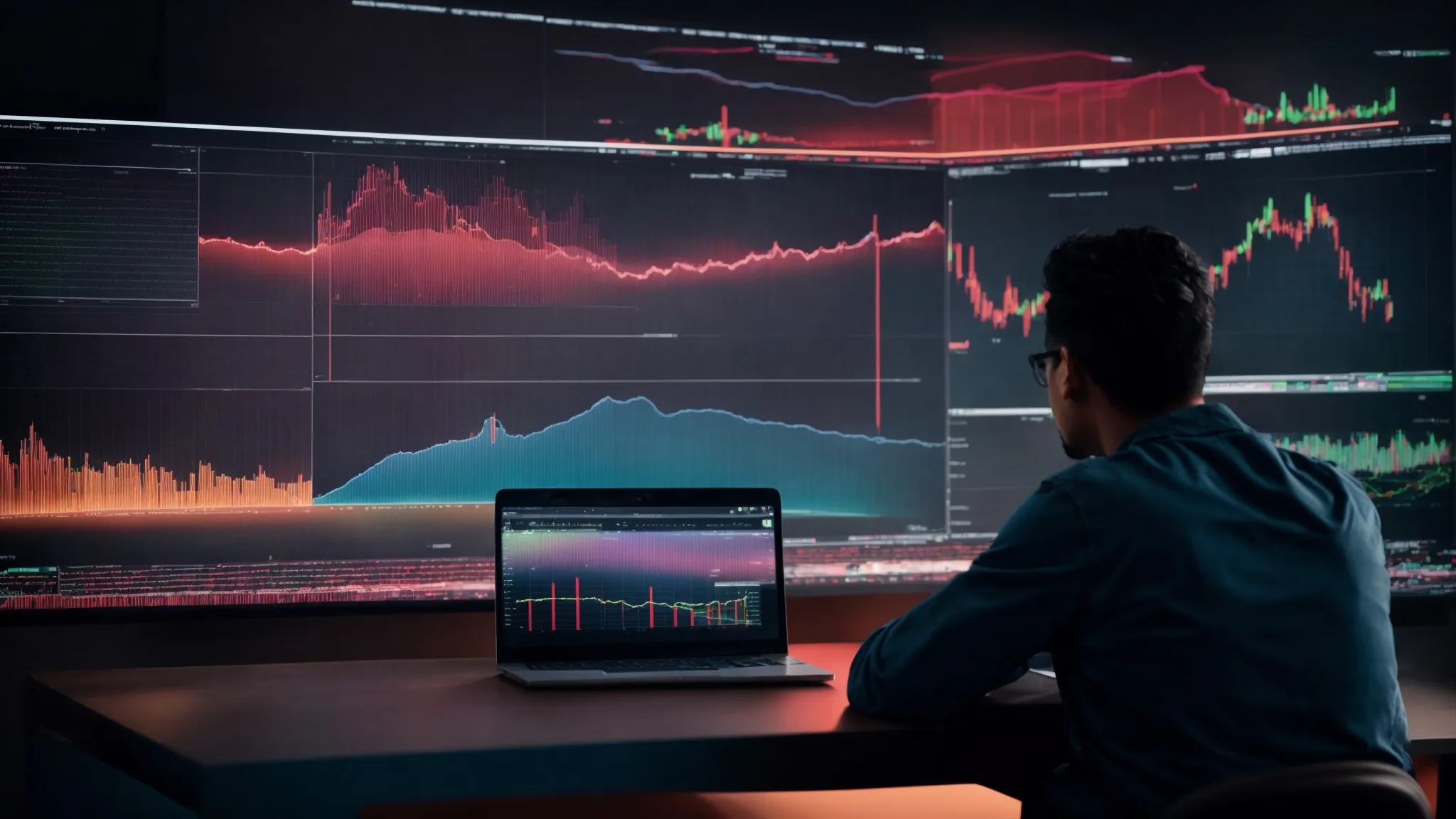 a person sits in front of a laptop, analyzing a vibrant graph on the screen that reflects user data trends.