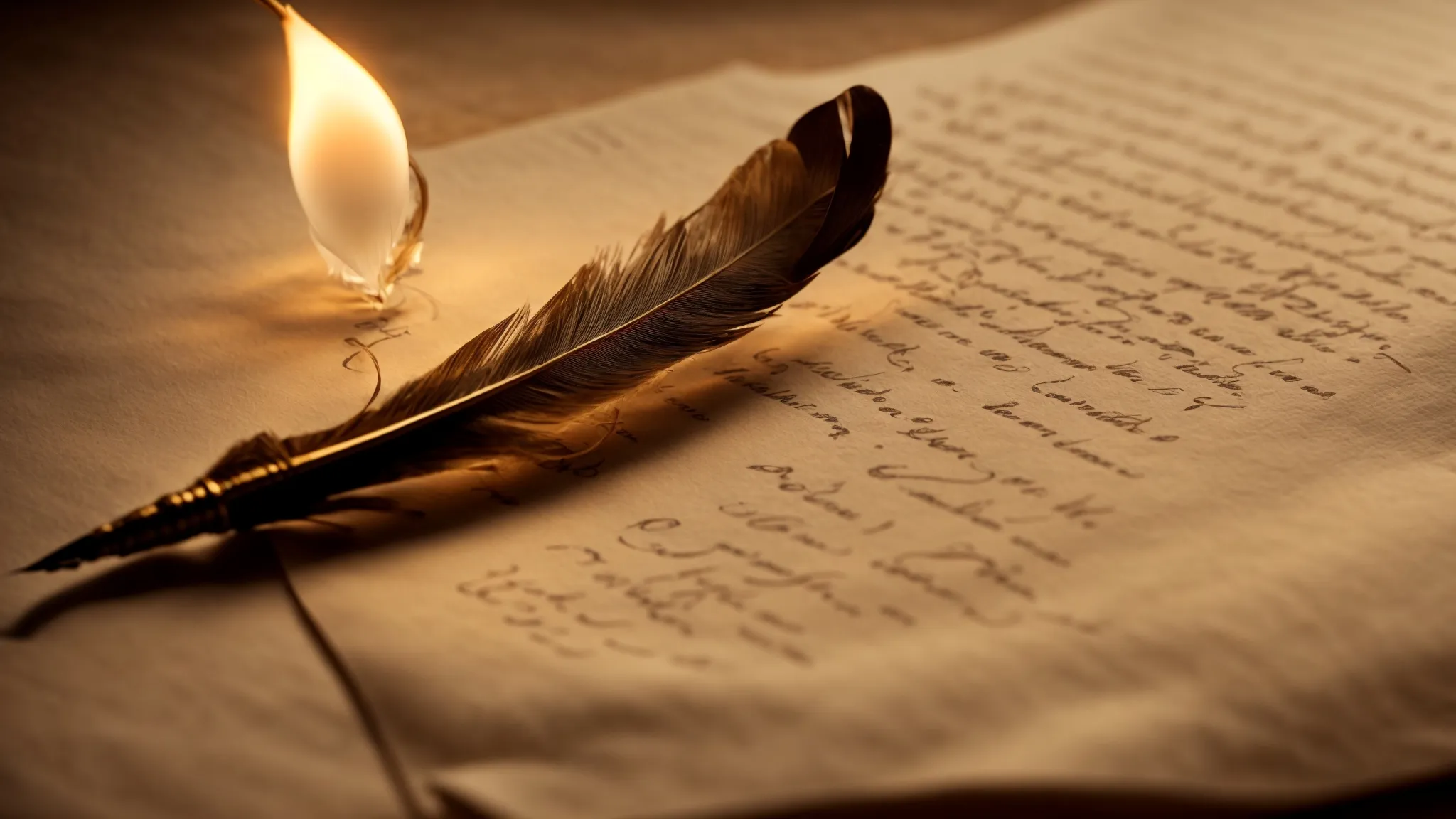 a quill pen dancing gracefully over a parchment under a soft candlelight, embodying the fluid cadence of beautifully composed writing.
