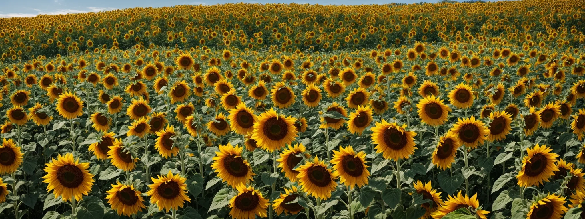 a sunflower field under a clear blue sky.