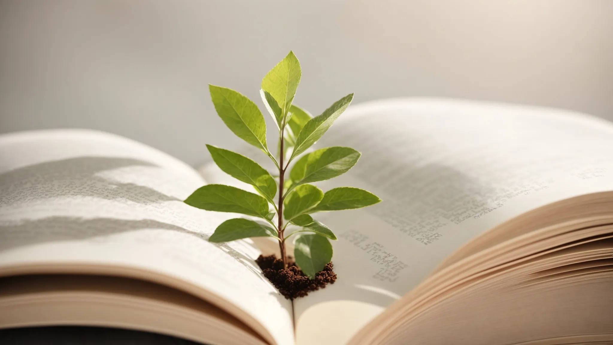 a fresh sapling growing from an open book, symbolizing content revitalization and growth in seo understanding.