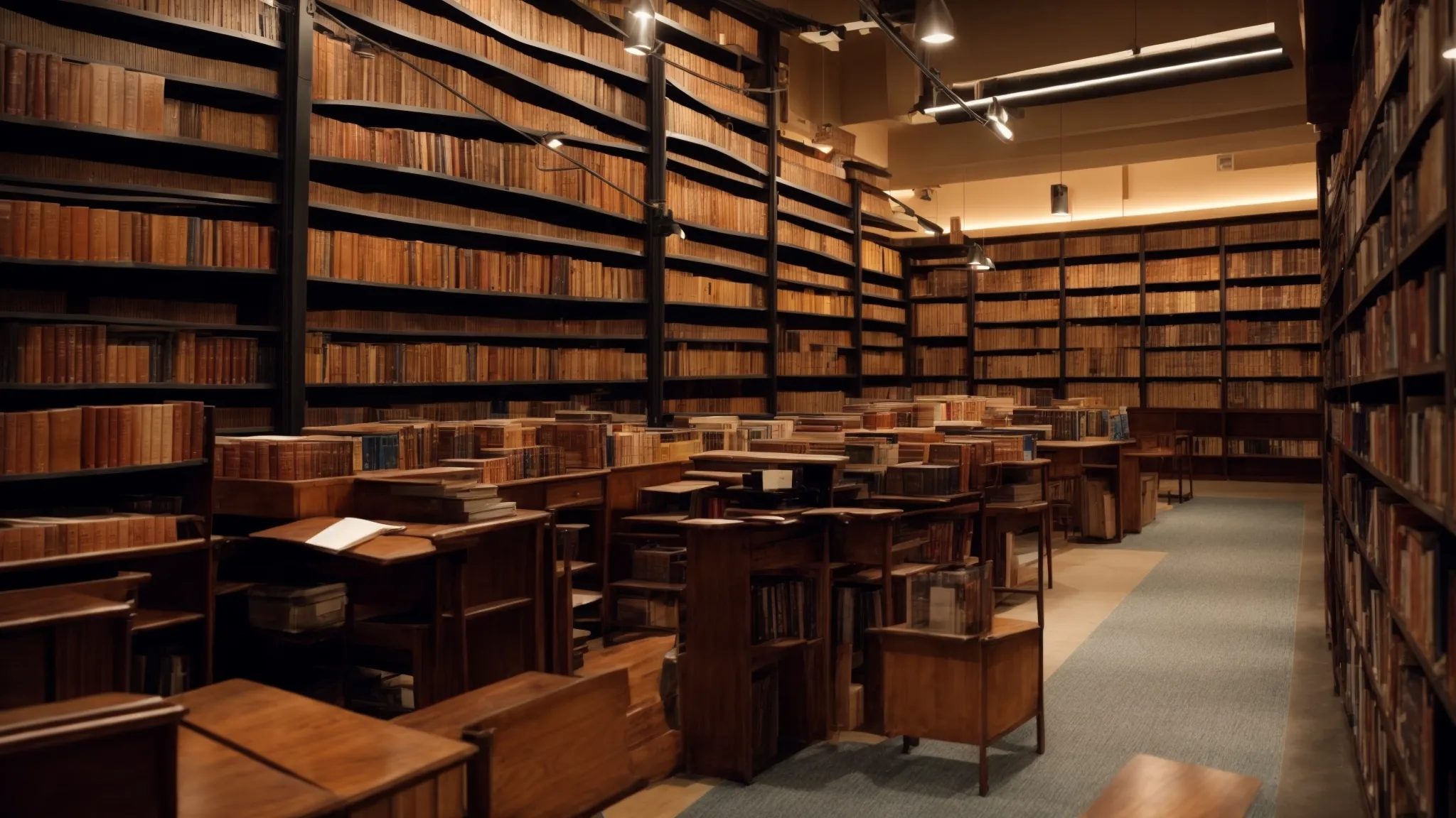 a library with rows of thick, well-organized books symbolizing knowledge and expertise.
