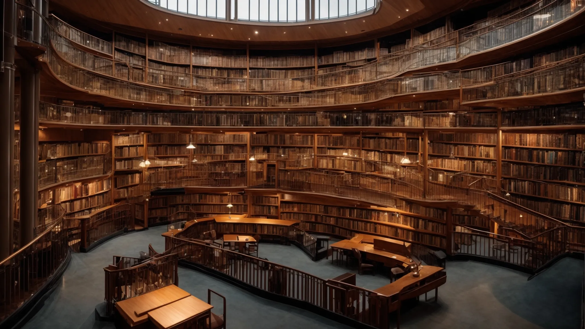 a panoramic view of a library with a vast array of books, symbolizing the expanse of search queries in seo.