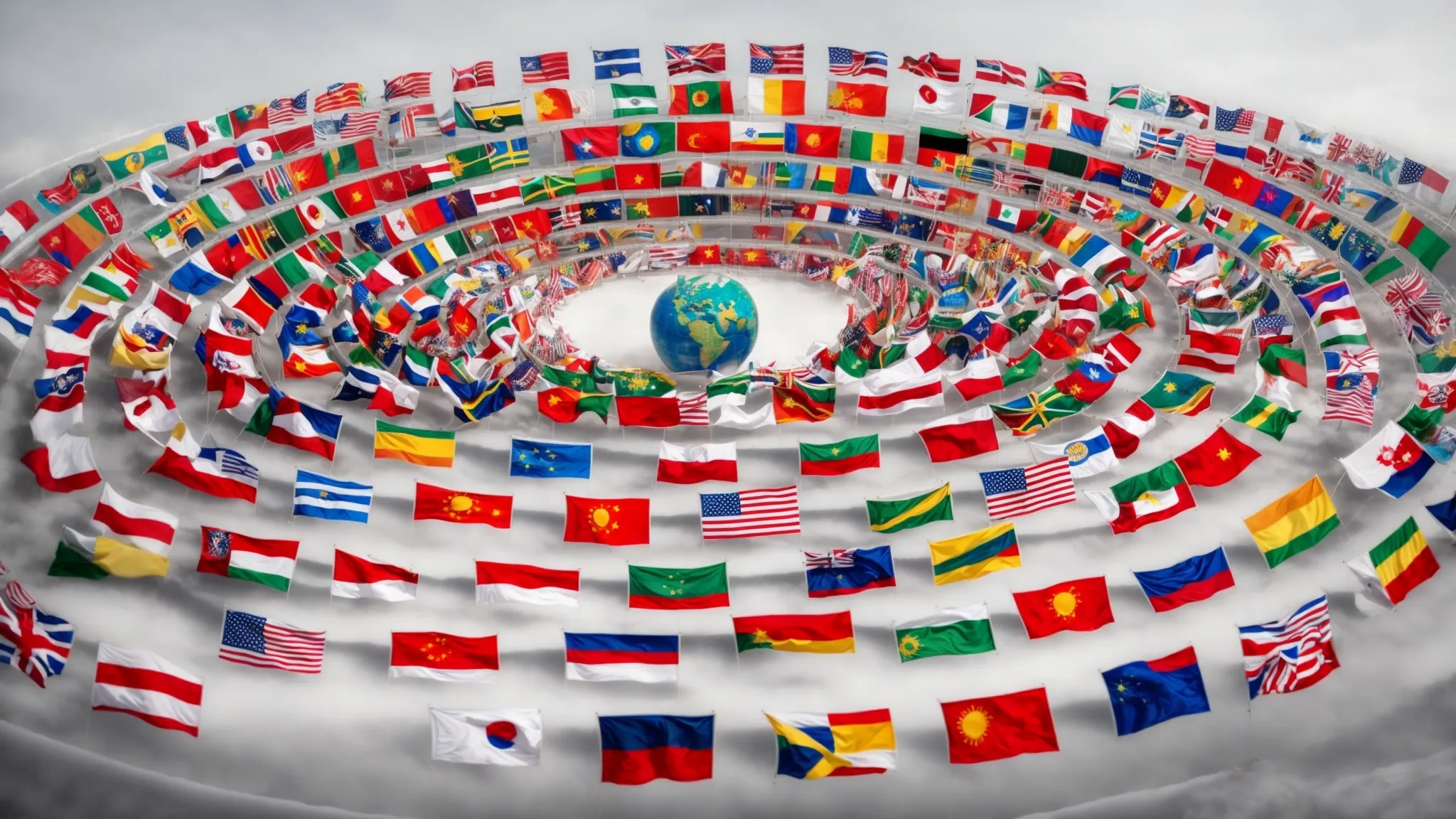 a globe encircled by various flags symbolizes the diversity of languages catered to by a well-structured multilingual website.