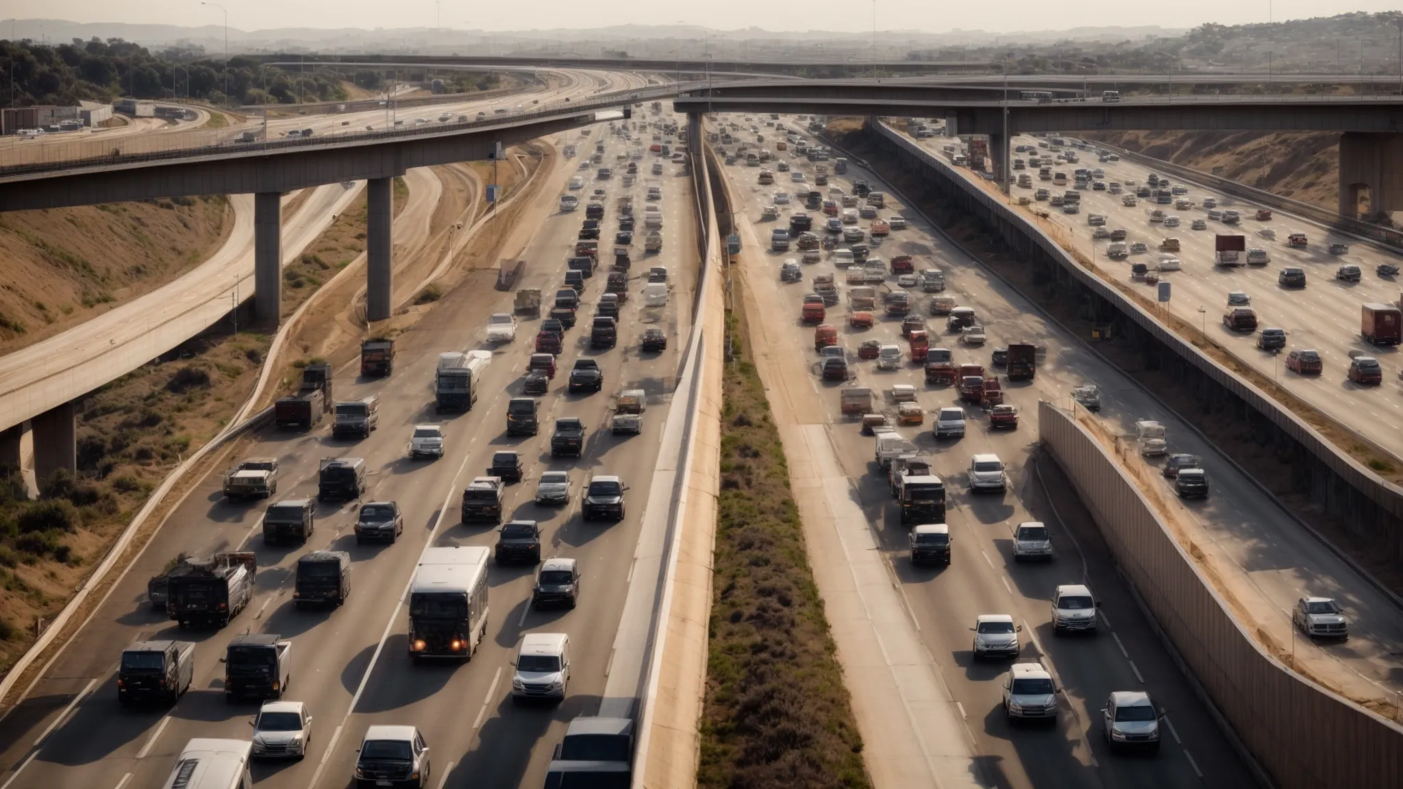 a bustling freeway with a diverse flow of cars represents the existing traffic that can channel revamped content to a wider audience. 