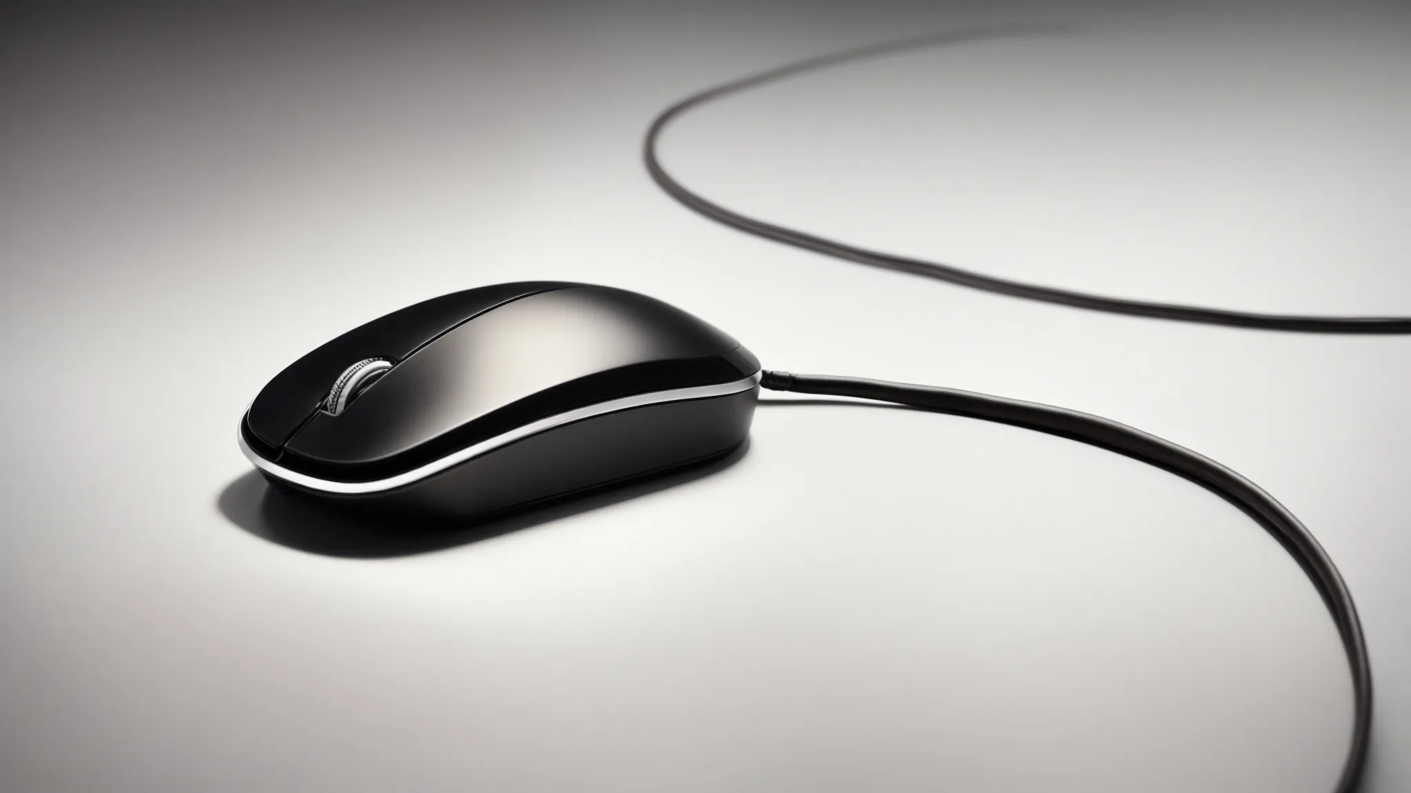 a close-up of a sleek, modern computer mouse next to a highlighted hyperlink on a web page.