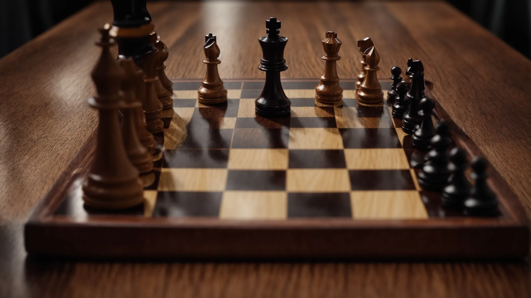 a chessboard with a strategic piece like a knight or queen in focus, symbolizing tactical moves.