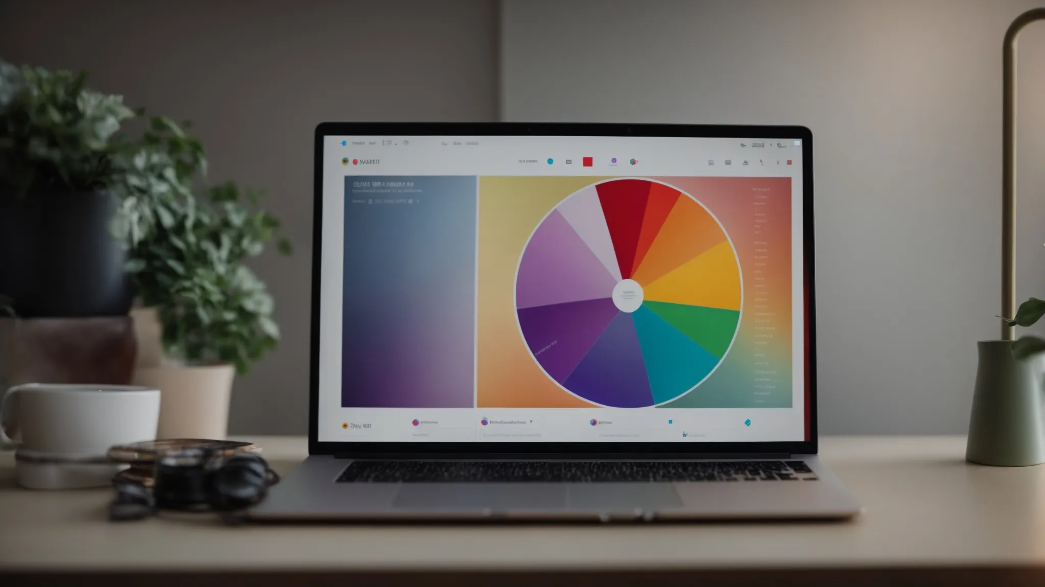 a person analyzing a colorful pie chart displayed on a laptop screen, essential for strategizing their youtube keyword deployment.