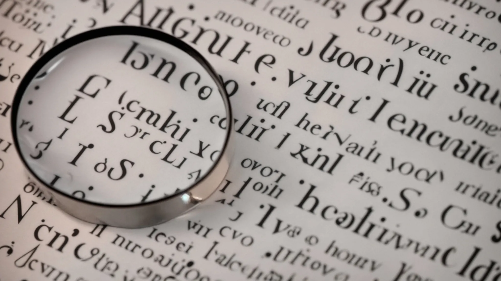 a close-up view of a magnifying glass focusing on the word "keywords" surrounded by other blurred seo-related words.