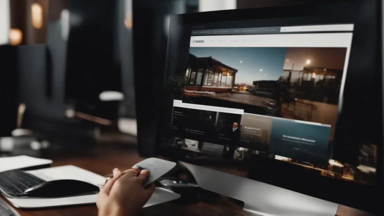 a focused marketer adjusts elements on a computer screen displaying a sleek, modern website design.