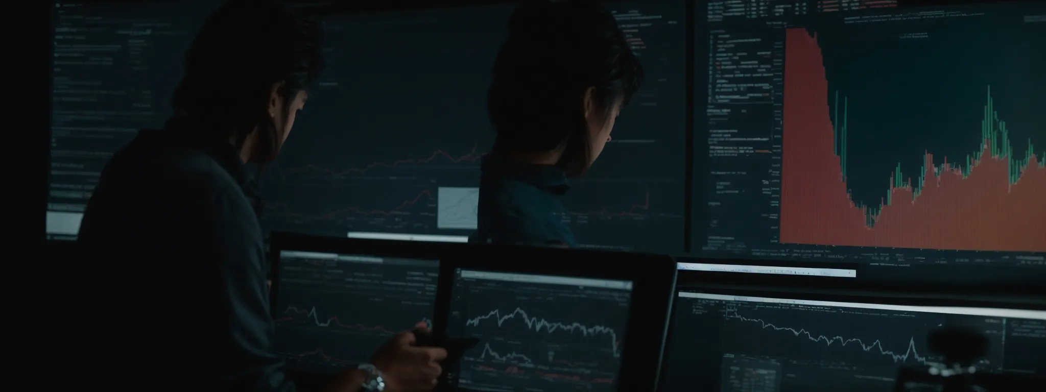 a person analyzing graphs and charts on a computer screen to optimize website content.