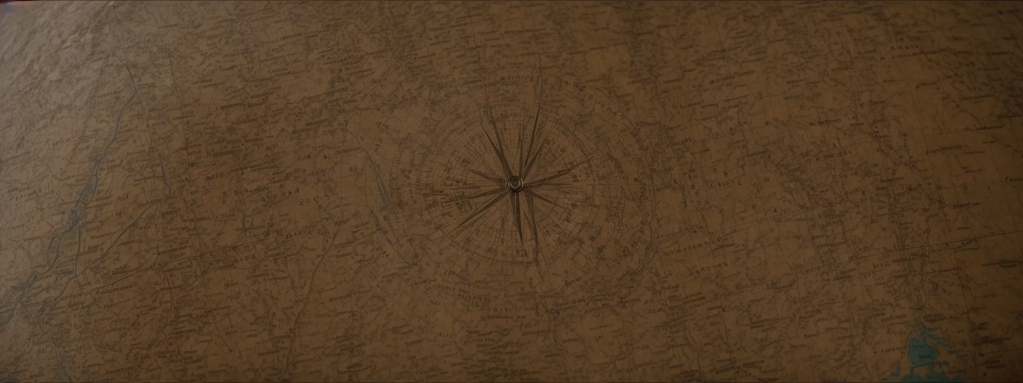 a compass resting on an open, ancient map surrounded by navigation tools.