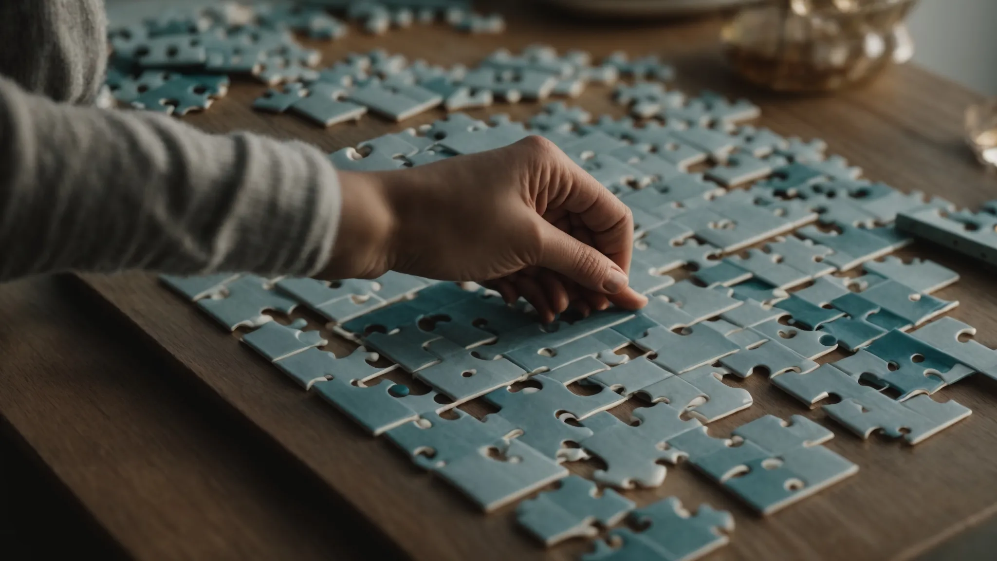 a person places a final piece into a near-complete puzzle, signaling the satisfying end of a well-structured challenge.