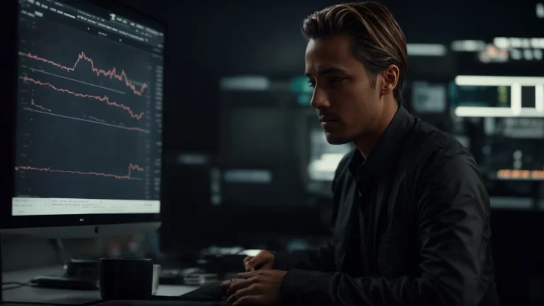 a confused marketer stares at a computer screen showing a flat-lined analytics graph.