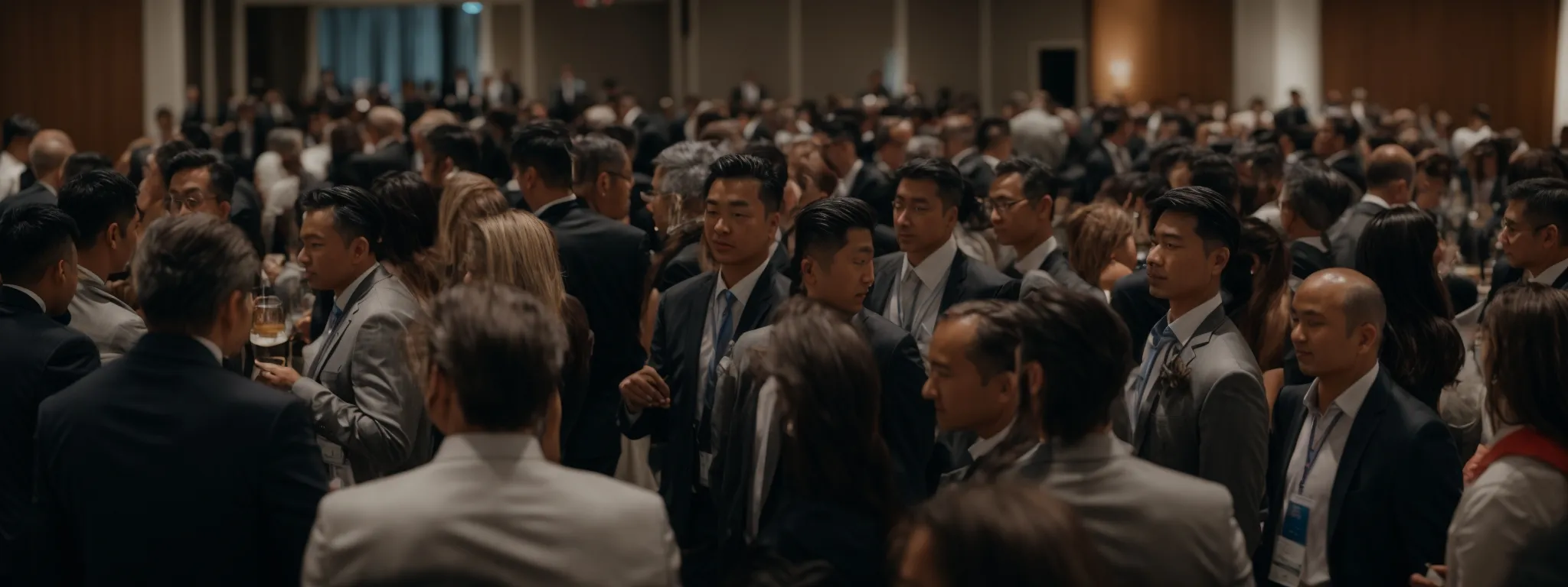 a room full of professionals networking at a business conference.