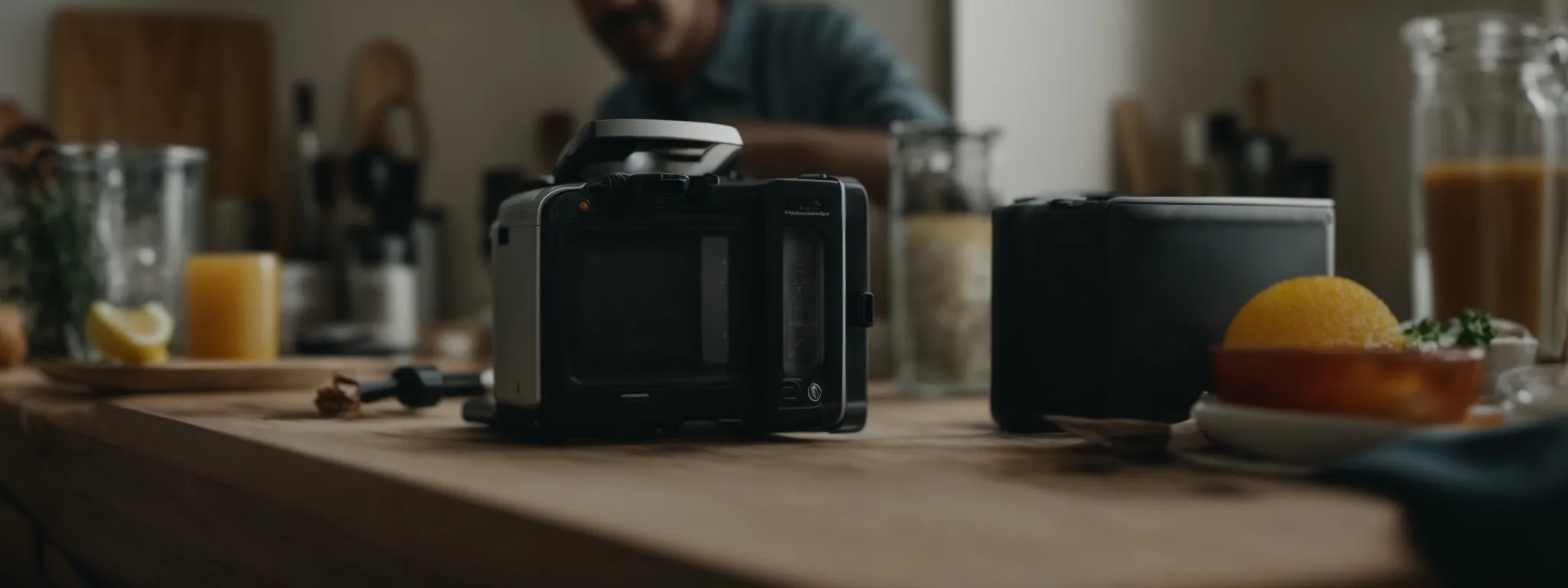 a person films a creative unboxing video showcasing the innovative uses of a simple kitchen gadget.