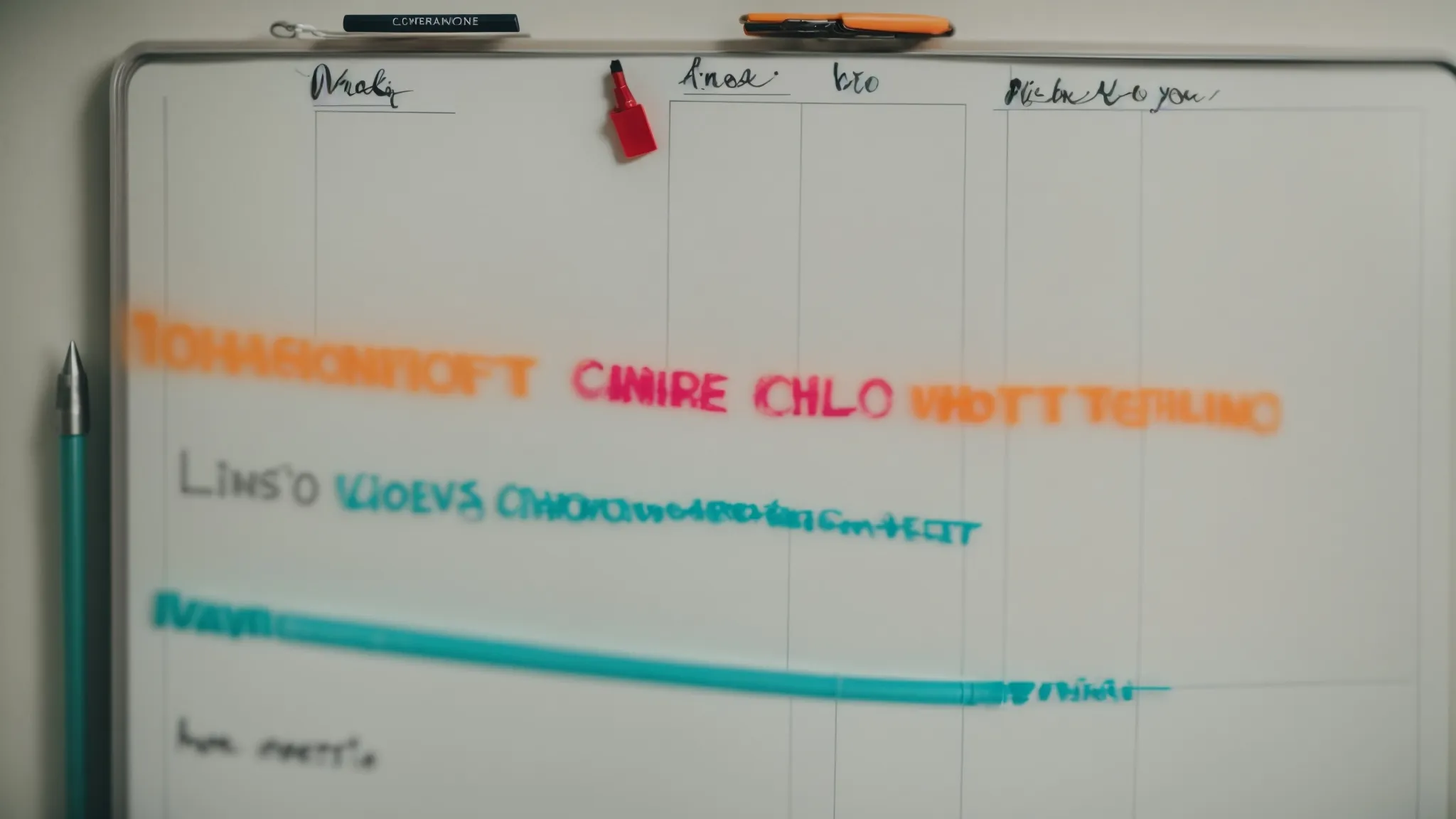 a to-do list appears on a clear whiteboard with colorful marker checkboxes indicating completed tasks.