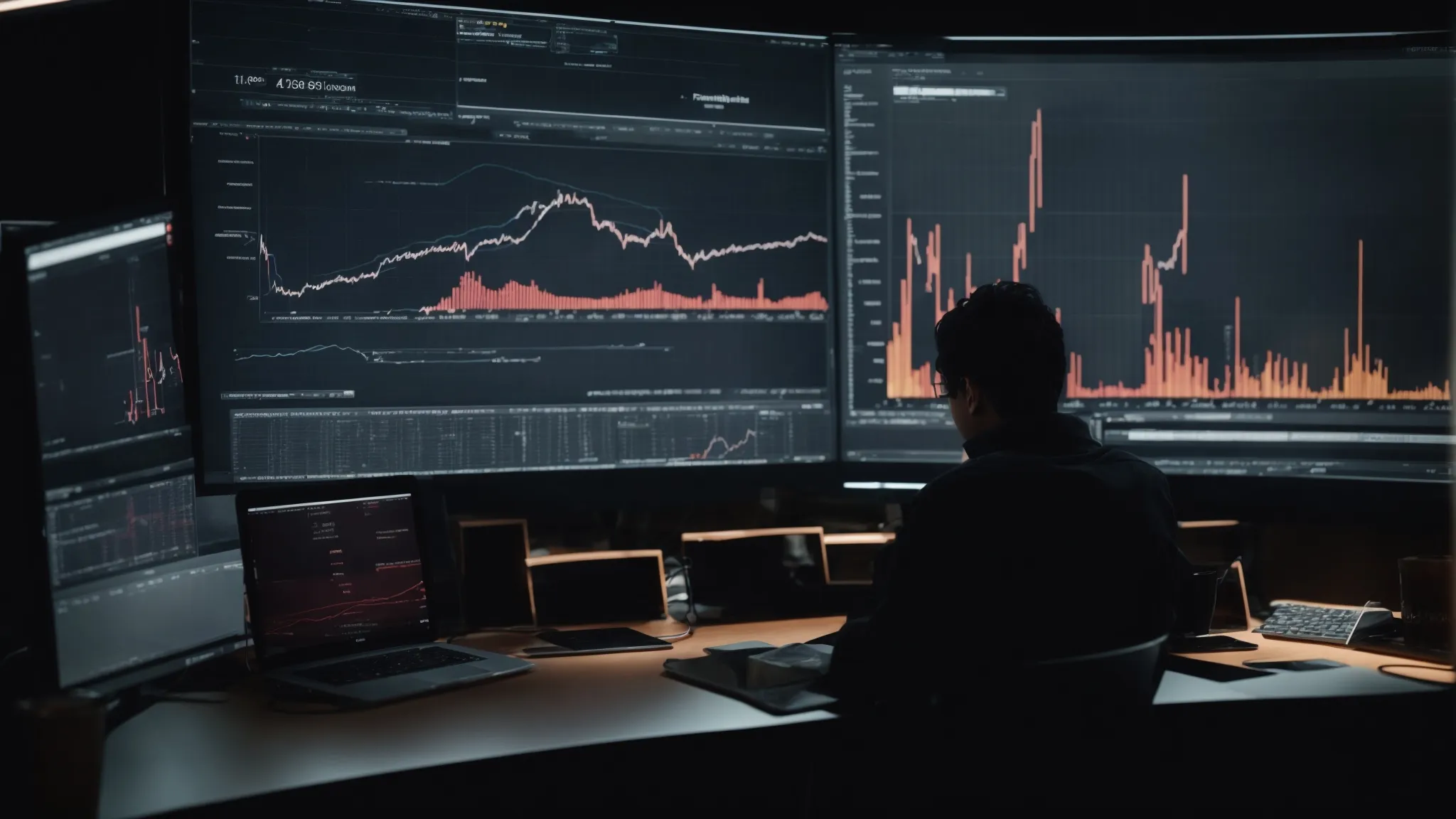 a person analyzing graphs and charts on a computer screen reflecting website traffic and user behavior.