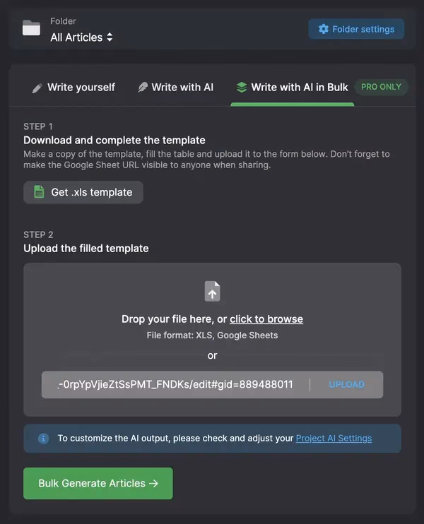 Use the Bulk AI Writer to Generate Items in your Topical Map