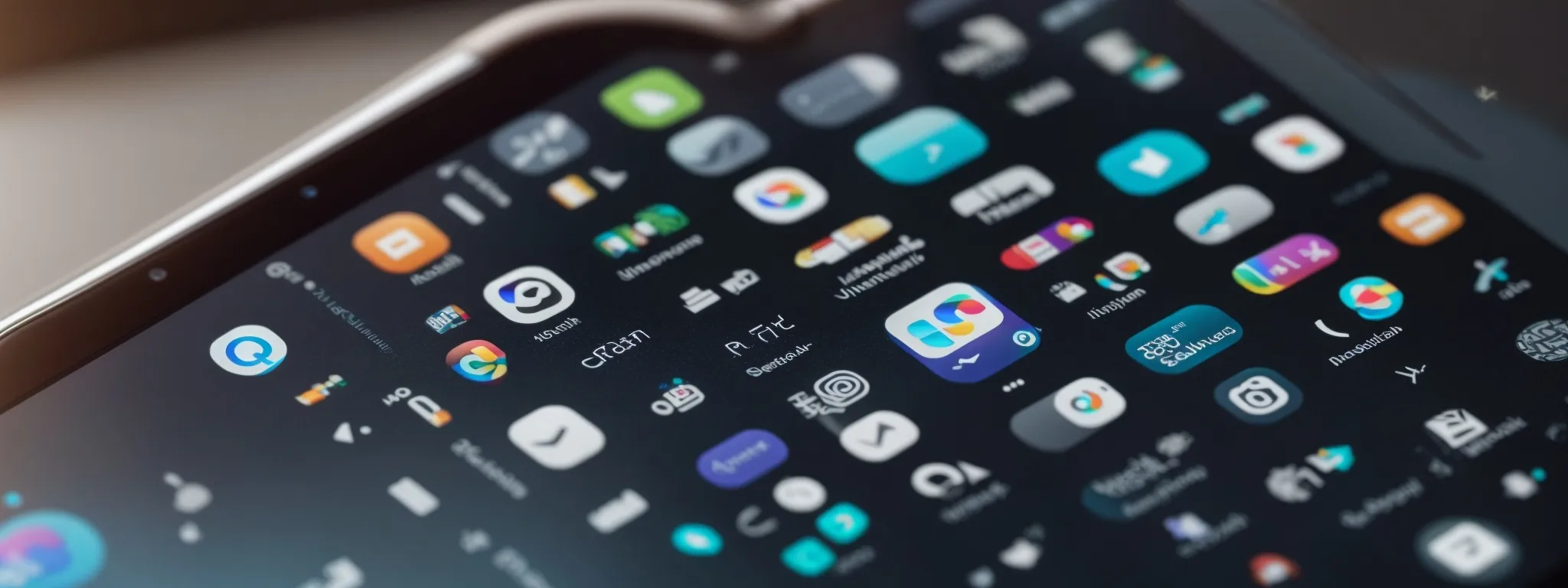 a smartphone surrounded by popular app icons against a backdrop of a digital marketing analytics dashboard.