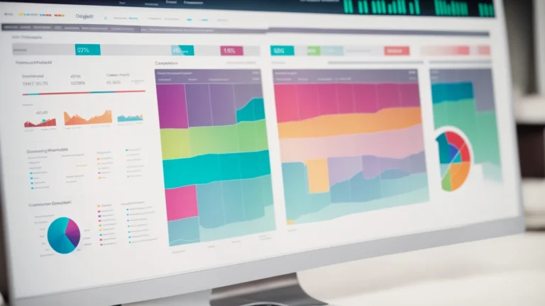 a computer screen displaying colorful graphs and lists of popular search terms within a digital marketing dashboard.