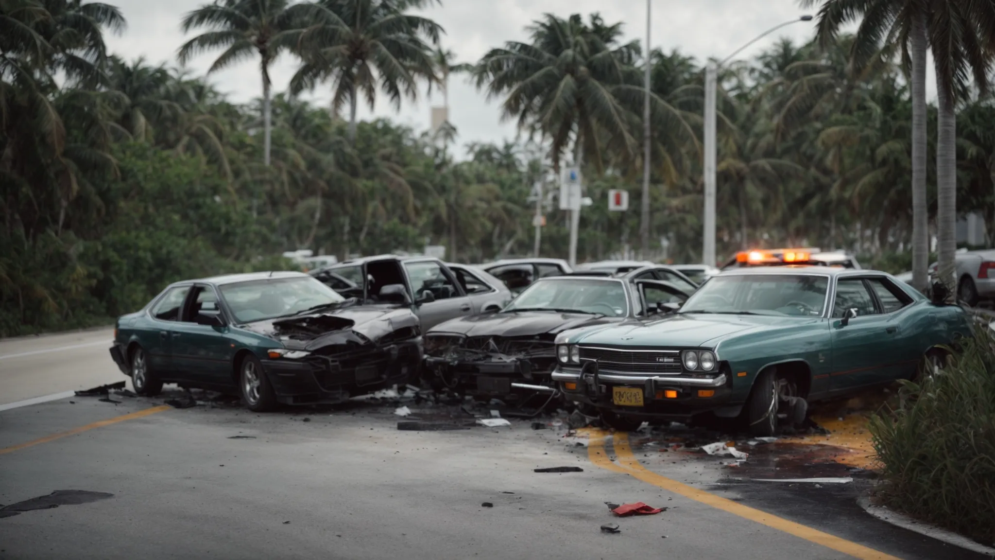 a car accident in miami with multiple vehicles involved but no visible brand logos or license plates.