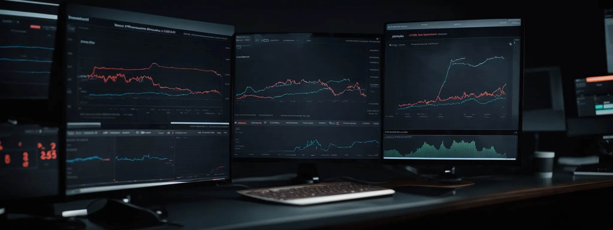 a sleek dashboard on a computer screen displaying graphs and data analysis for seo performance.