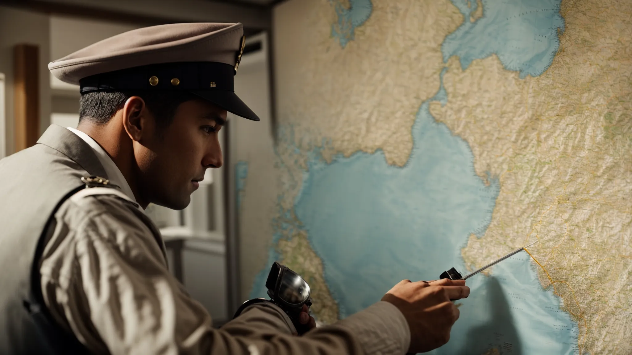 a detective magnifying a map with pinpointed locations revealing hidden paths.