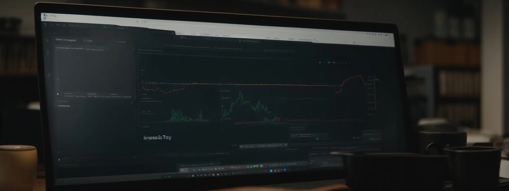 a computer screen displaying the interface of the searchatlas seo tool amidst a creative workspace.