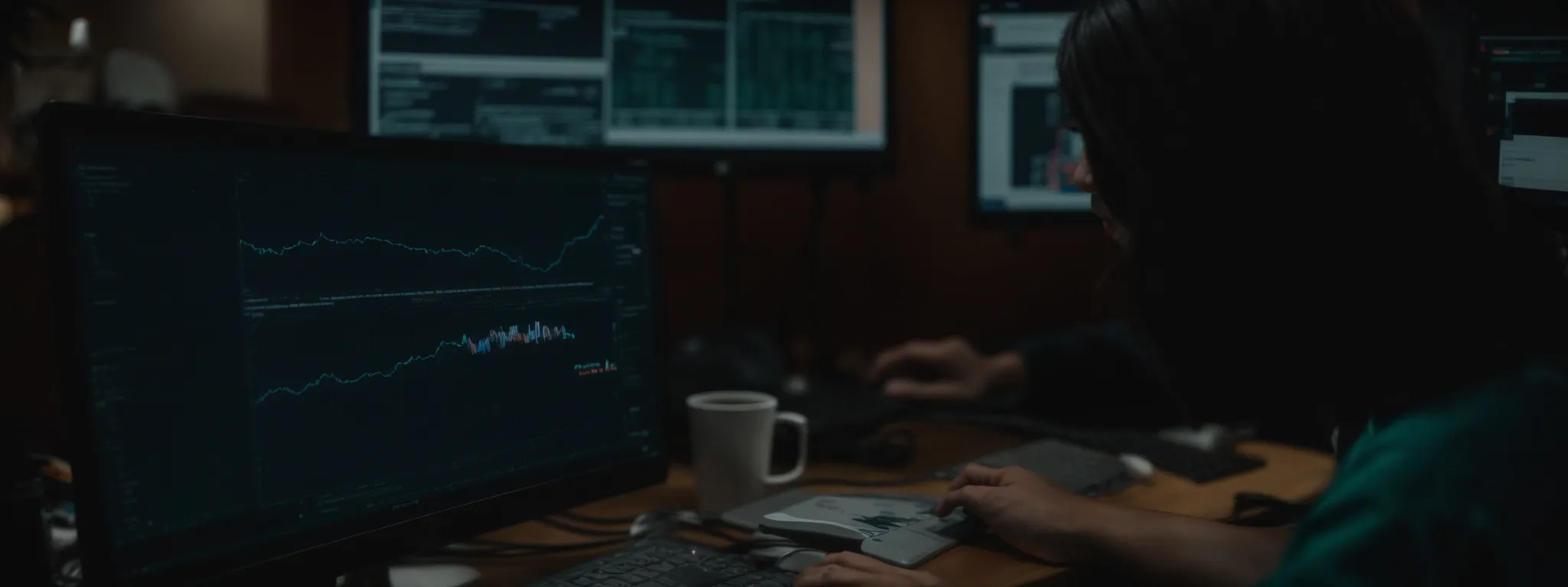 a person seated at a computer, browsing through a digital content strategy plan on the screen.