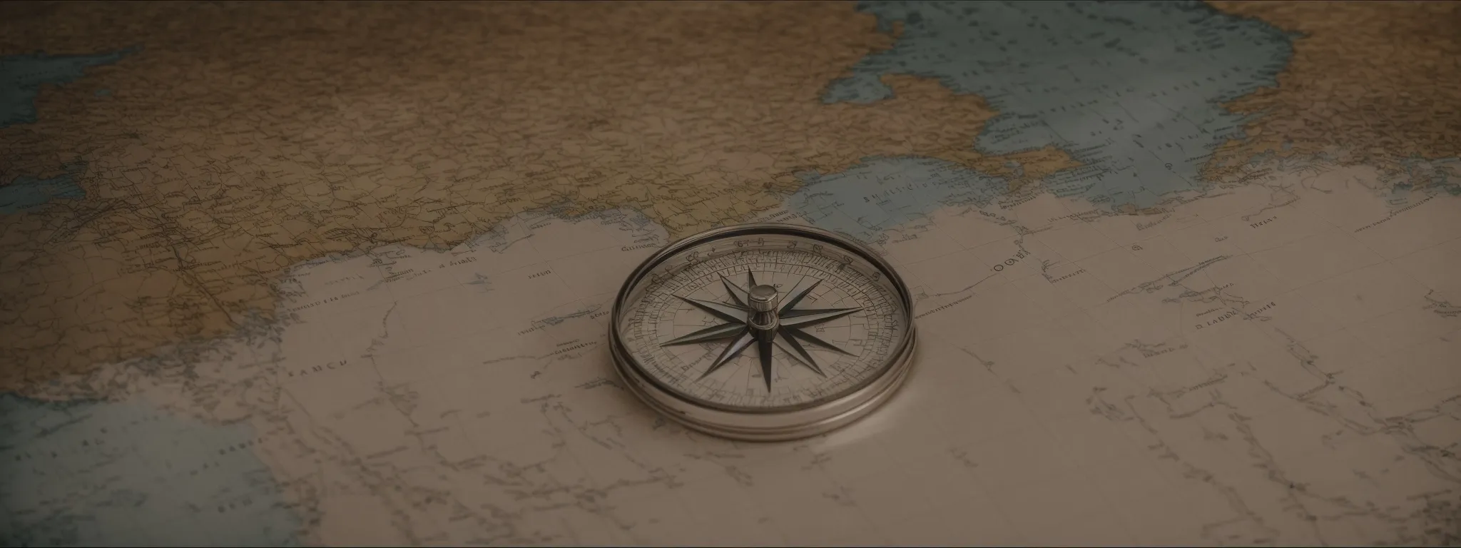 a compass and map on a table, symbolizing navigational tools similar to the seo features of searchatlas.