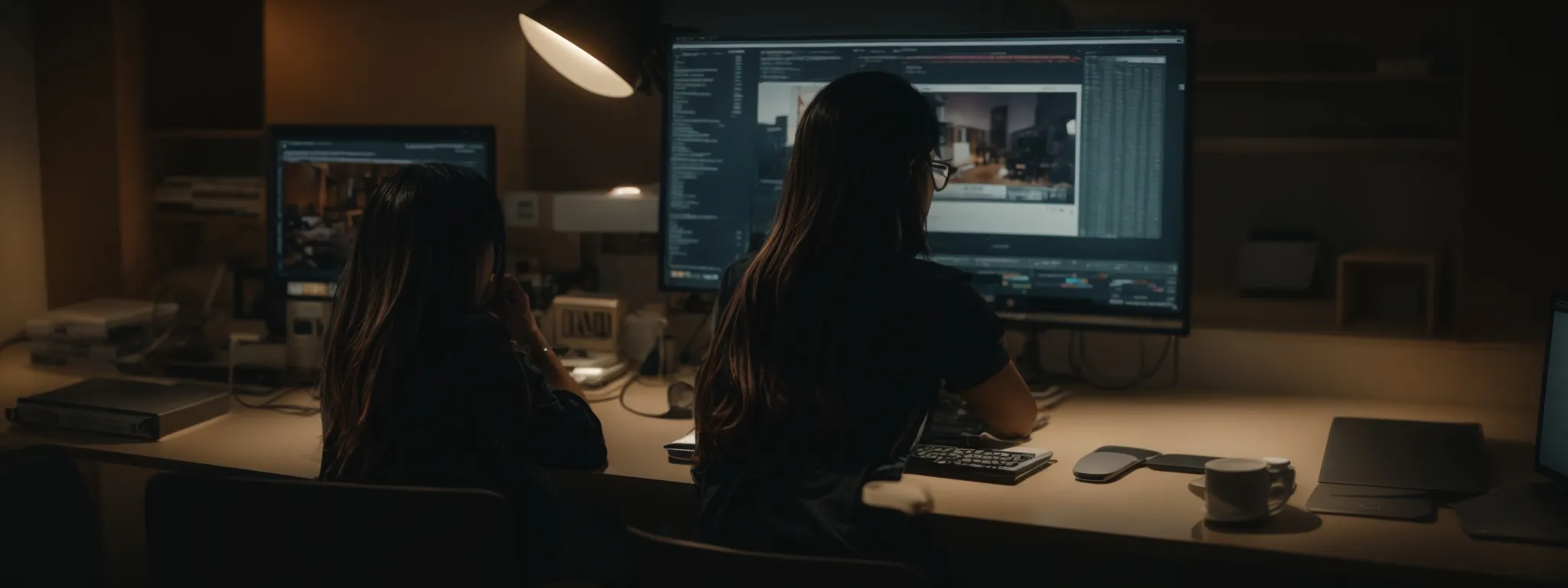 a person sitting at a computer, starting their journey into digital marketing with searchatlas on the screen.