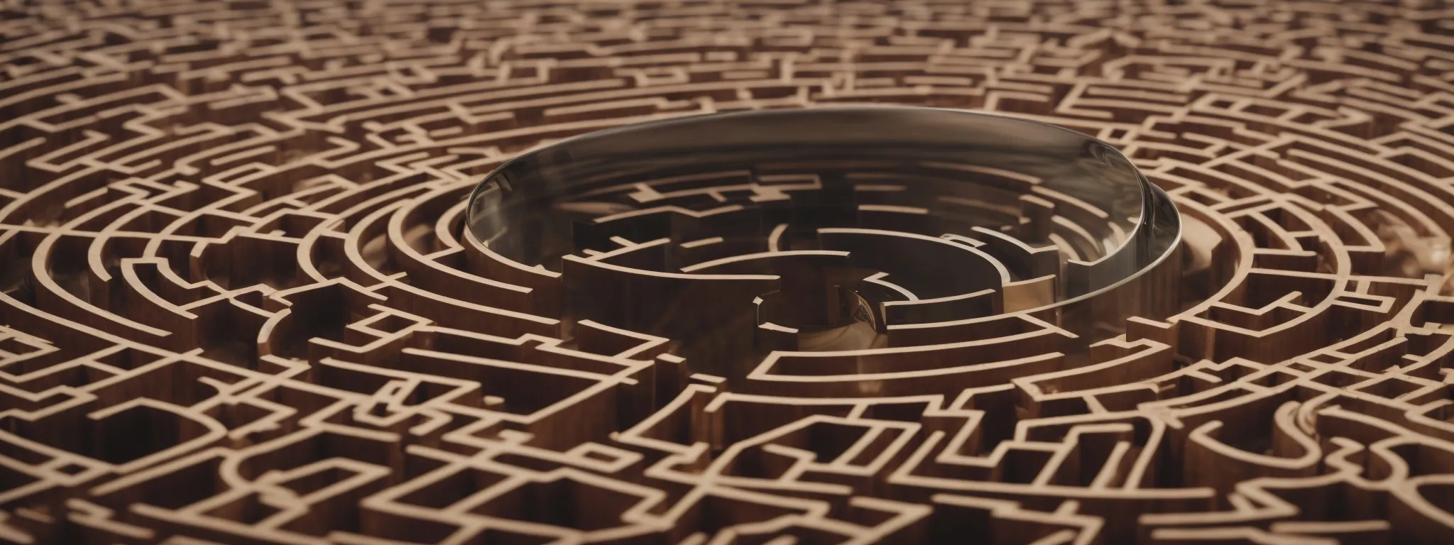 a magnifying glass hovering over a complex maze, symbolizing strategic navigation.