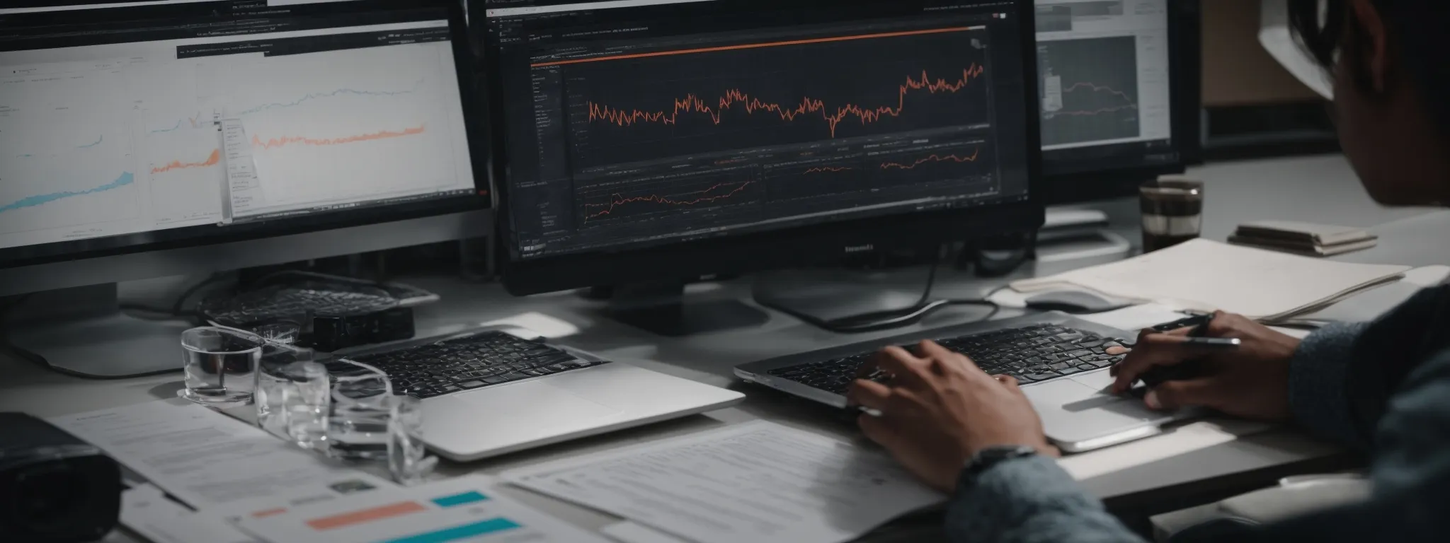 a professional analysing data charts on a computer to compare features of different seo tools.