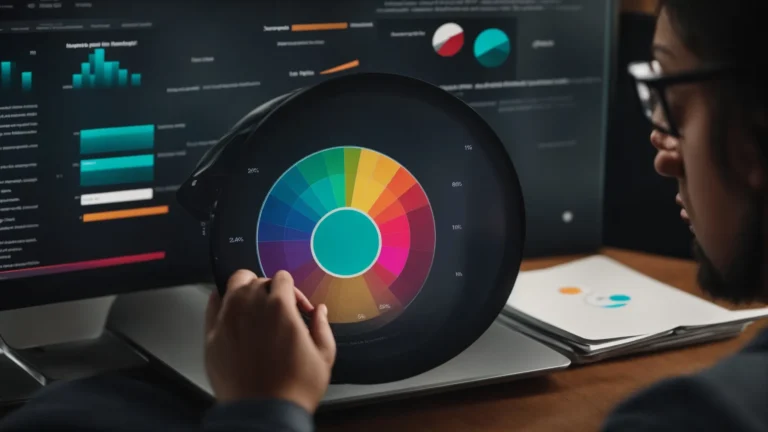 a marketer scrutinizes a colorful pie chart on a computer screen, revealing the popularity distribution of various search terms.